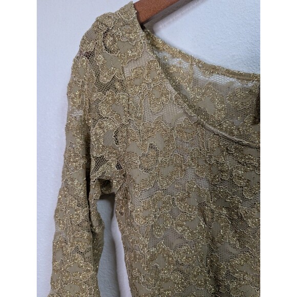 Vintage Y2K Lace Top Gold Mesh Boho Fairy Cyber Glam Romantic Ethereal Goddess - Picture 6 of 14
